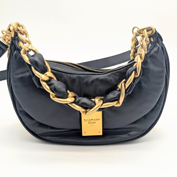Balmain 1945 Crinkled leather Half Moon Hobo - Picture 3 of 13